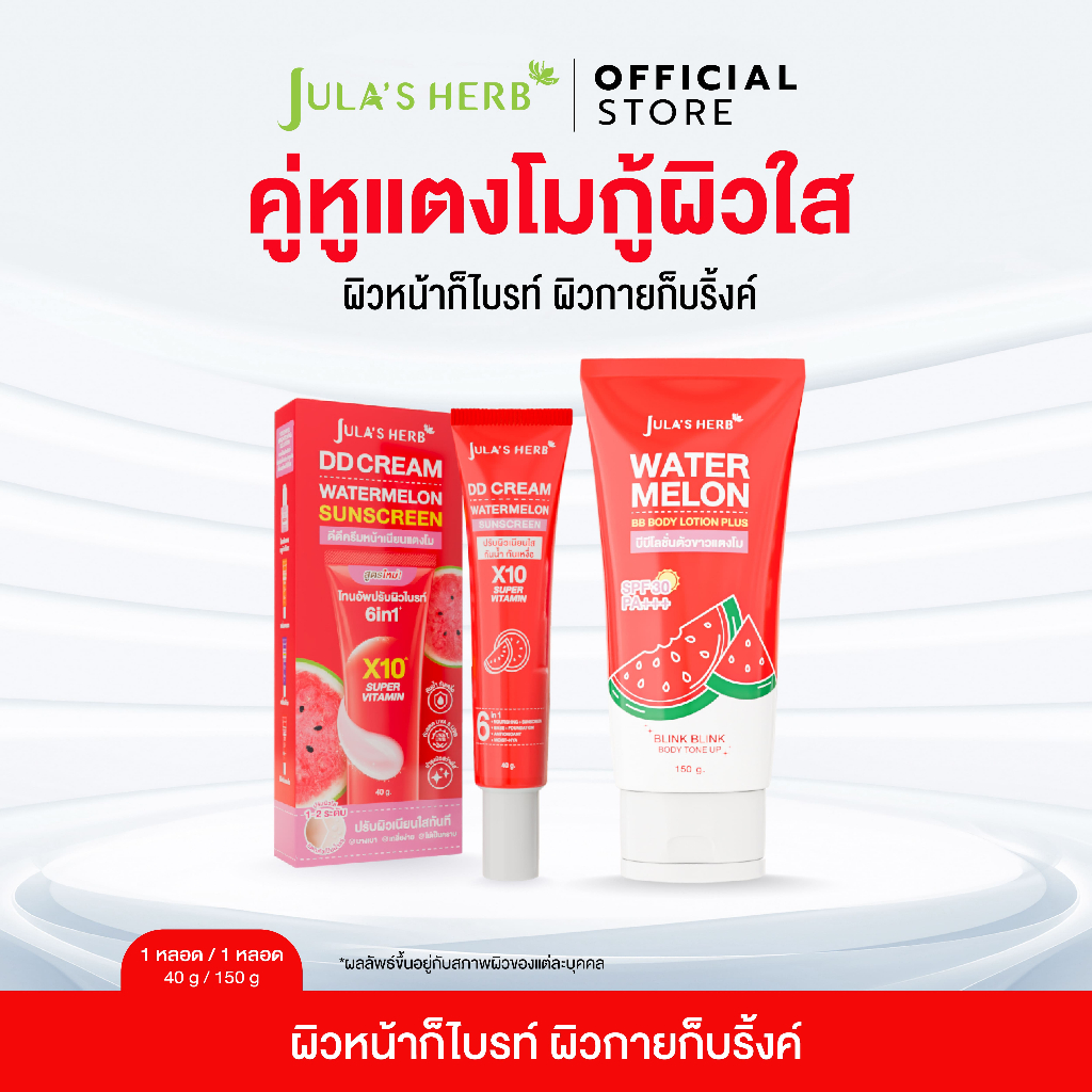 [คู่หูเเตงโมกู้ผิวใส] ดีดีครีมแตงโม 1 หลอด 40g. + บีบีบอดี้โลชั่นเเตงโม Watermelon BB Body Lotion 1 หลอด 150g.