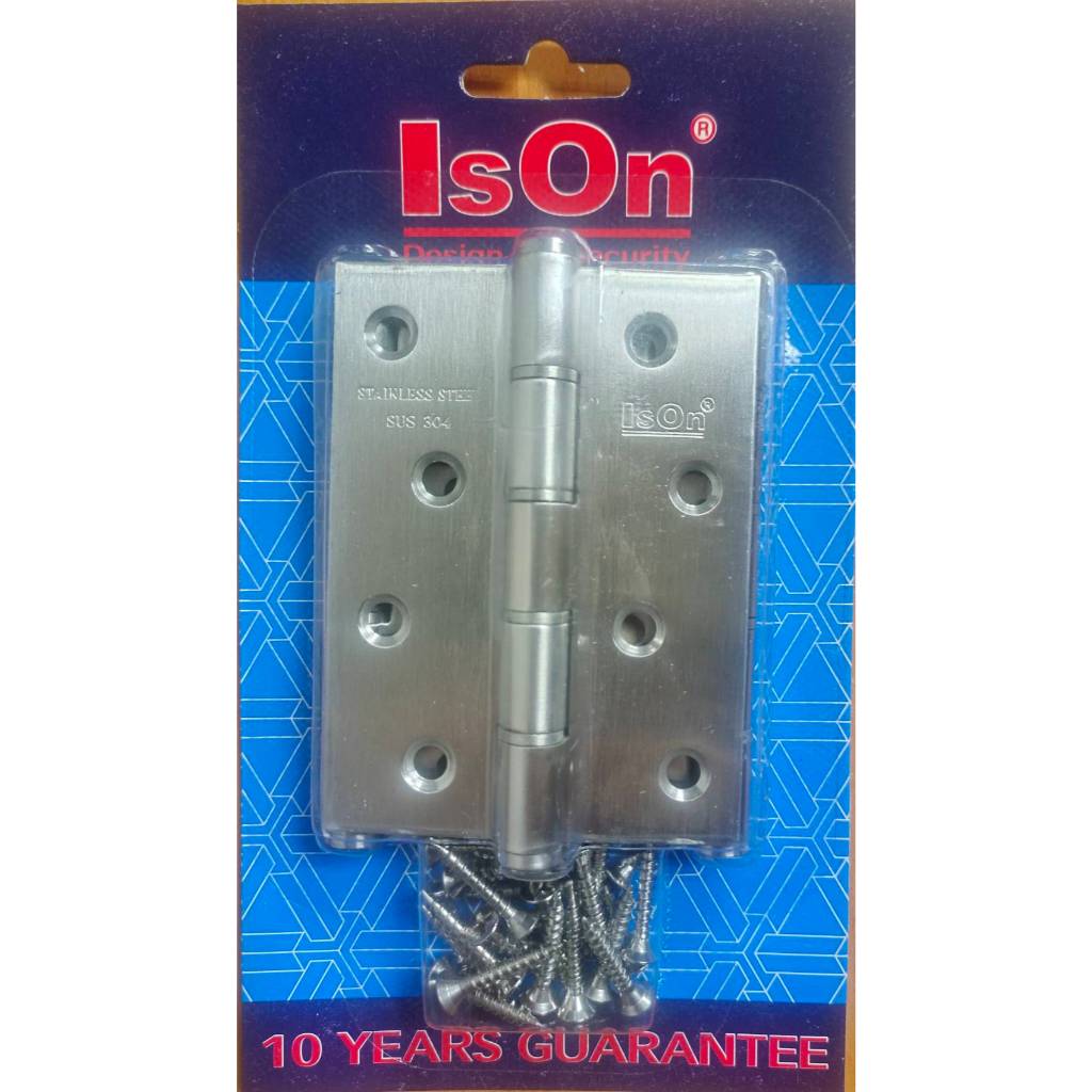 ISON บานพับ ประตู สแตนเลส 304 รุ่น 444413SS ขนาด 4" x 3" (3 ตัว/แพ็ค) สำหรับติดตั้งบานประตู และบานหน้าต่าง