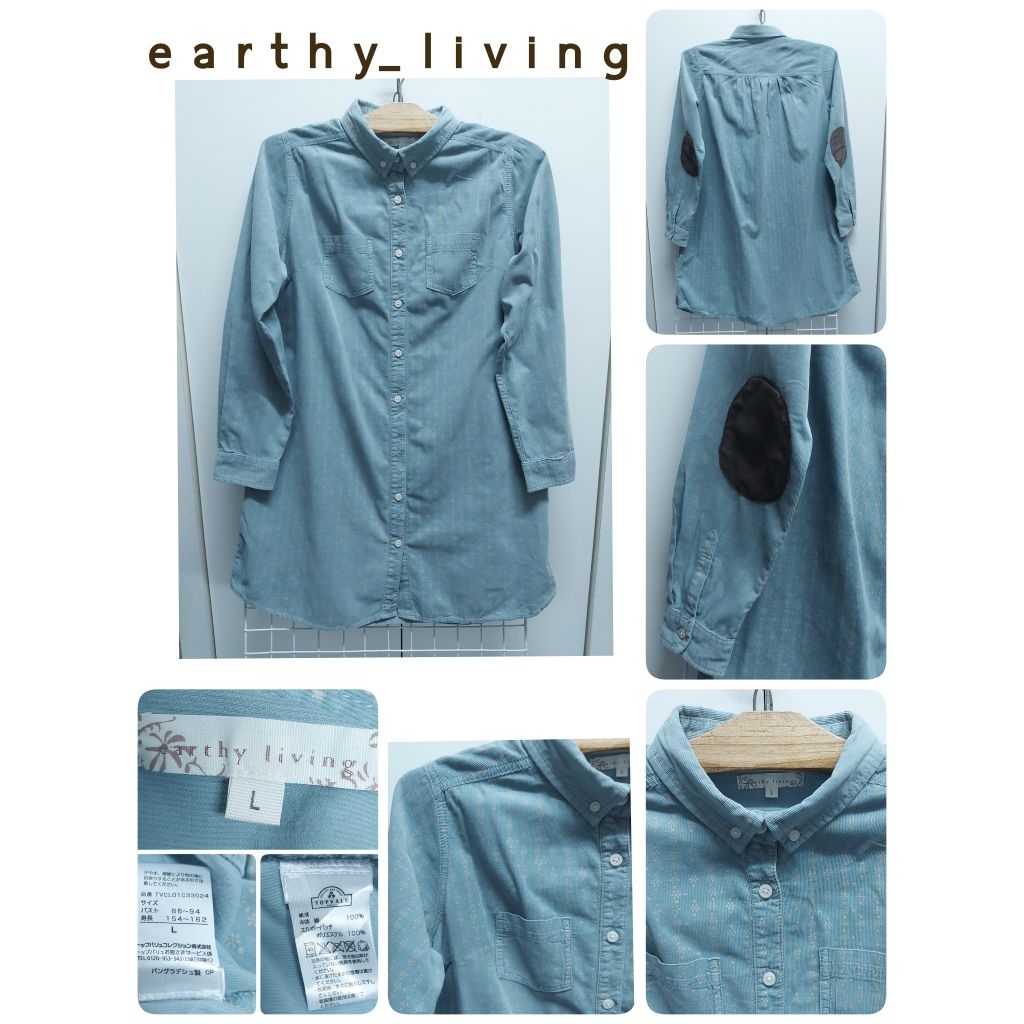 5261. e a r t h y_ l i v i n g เดรสสั้นผ้าลูกฟูกญี่ปุ่นมือสอง