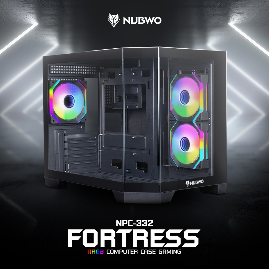 NUBWO NPC-332 FORTRESS เคสคอมพิวเตอร์เกมมิ่ง (Micro-ATX / ITX) เคสกระจก พร้อมพัดลม สินค้ารับประกันศูนย์ 1 ปี