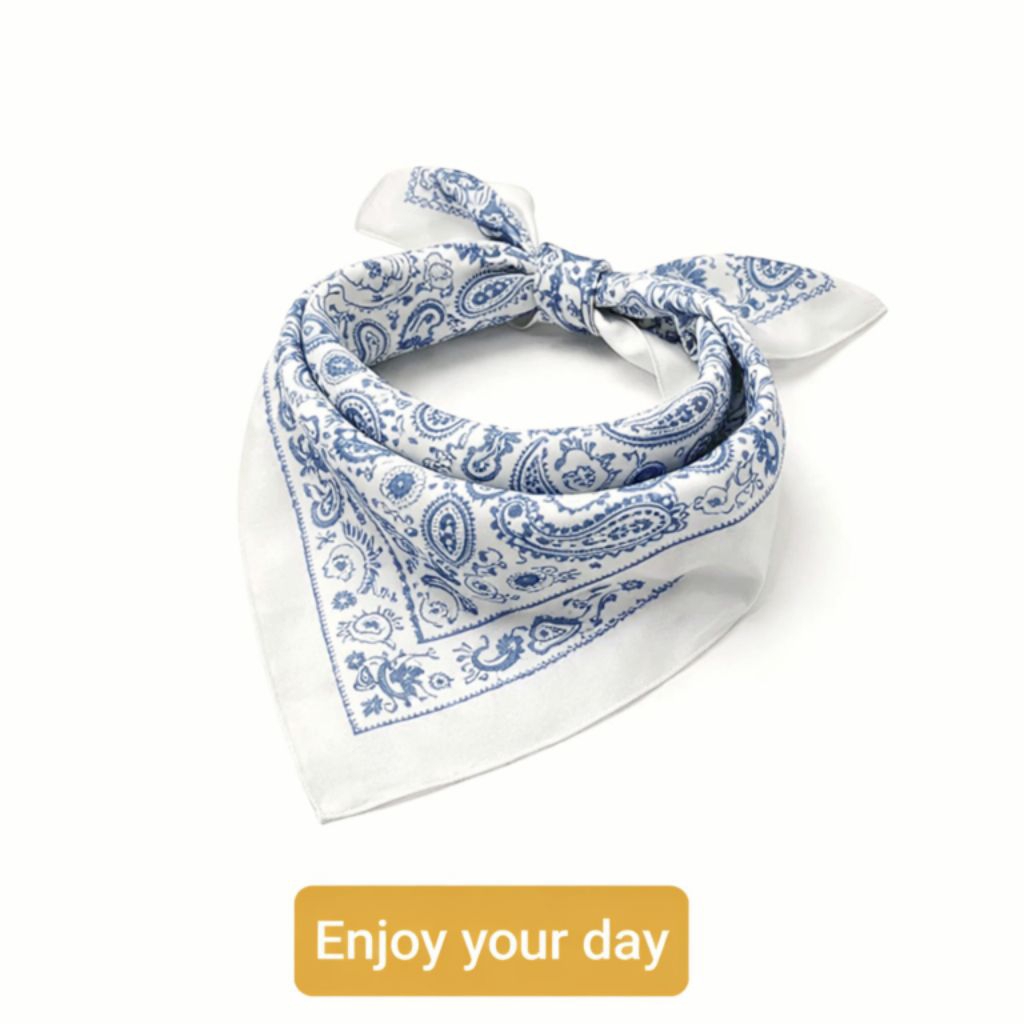 ผ้าพันคอลาย Paisley สีขาวครีมและน้ำเงิน สำหรับผู้หญิง/ชาย แฟชั่นสไตล์คลาสสิก