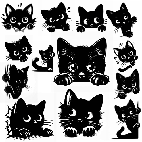 ตัวรีดติดเสื้อ ตัวรีดติดผ้า แมวน้อยสีดำ Black Cat Peeking F.388