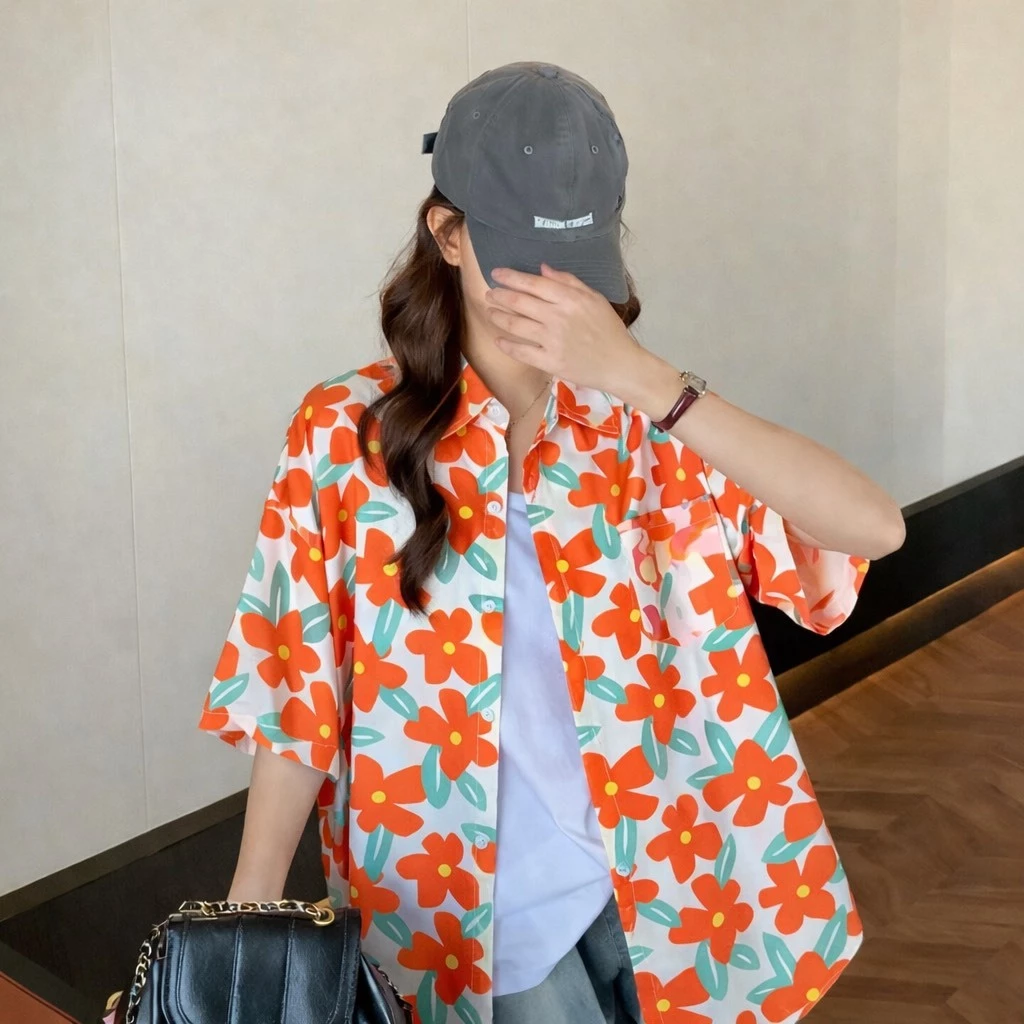 เสื้อฮาวายลายดอก ปกเชิ้ตแขนสั้น กระดุมหน้า ผ้าไหมอิตาลี ใส่ได้ทั้งชายหญิง thumbnail 6