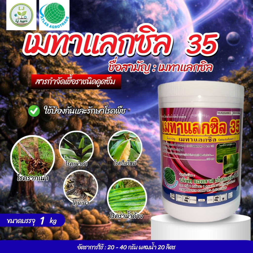 เมทาแลกซิล 35% สีชมพู ตราลูกโลก ขนาด 1 กิโลกรัม และ  ขนาด 500 กรัม #แอลเจอะโกร