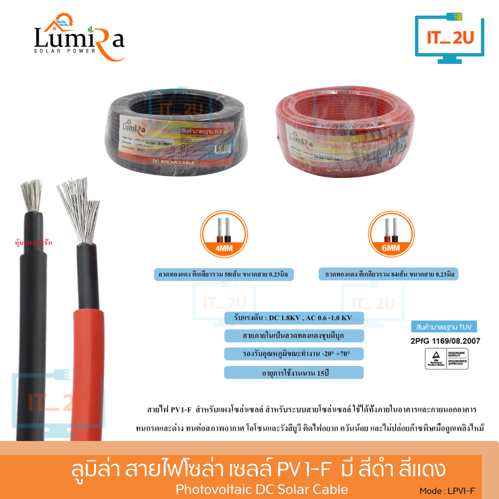 Lumira LPV1F DC Solar Cable 1x4MM² และ 1x6MM² สายไฟโซล่าเซลล์ 50เมตร และ 100เมตร