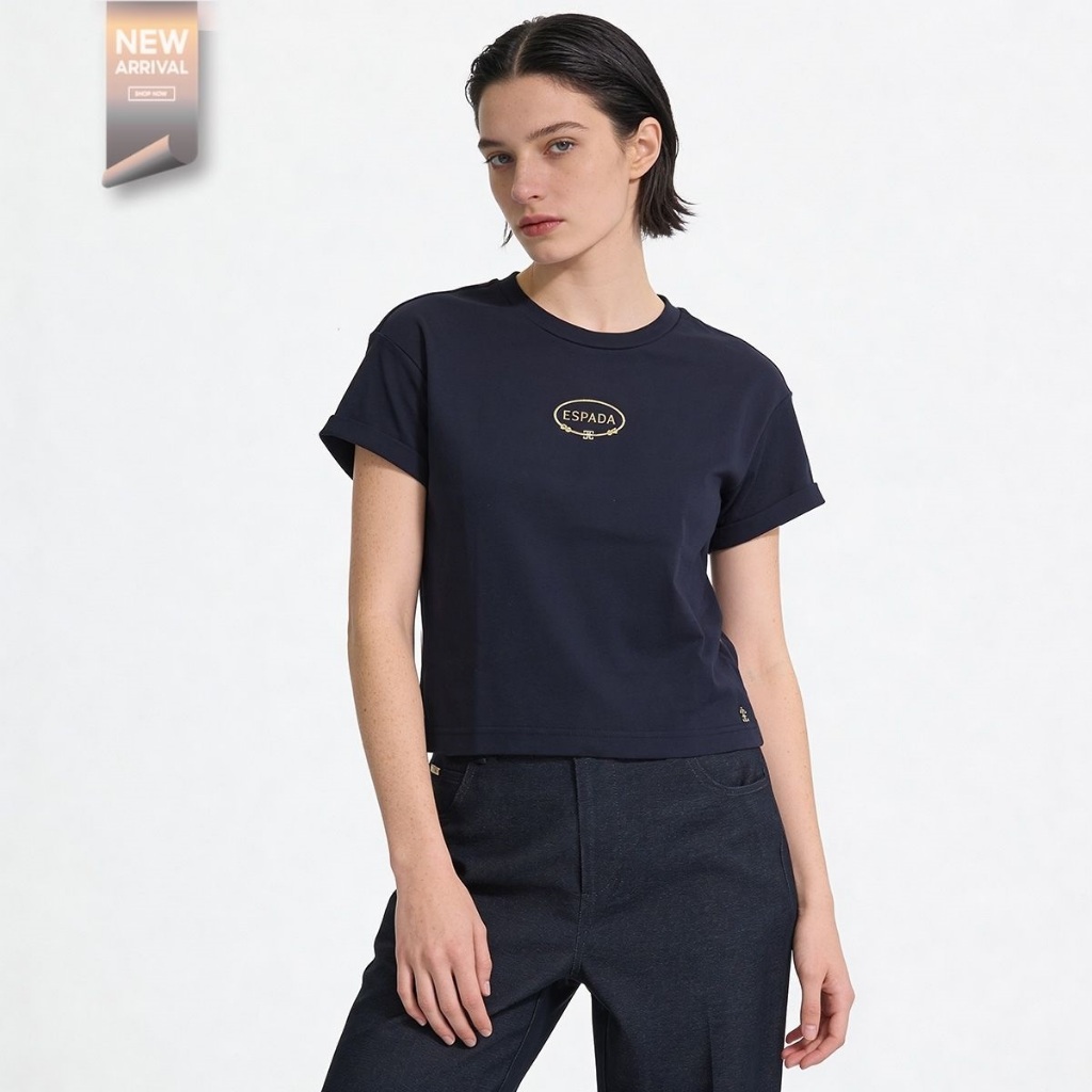 ESPADA เสื้อทีเชิ้ตโลโก้สีทอง ผู้หญิง สีกรมท่า | Light Gold Logo T-Shirt | 05116