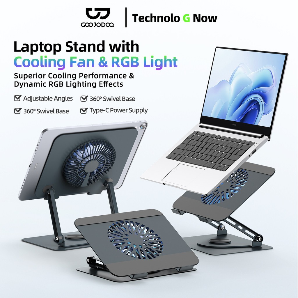 GOOJODOQ Laptop Cooling Bracket Hollow out Foldable Design Magnetic Detachable Fan Dynamic Gradient Lighting