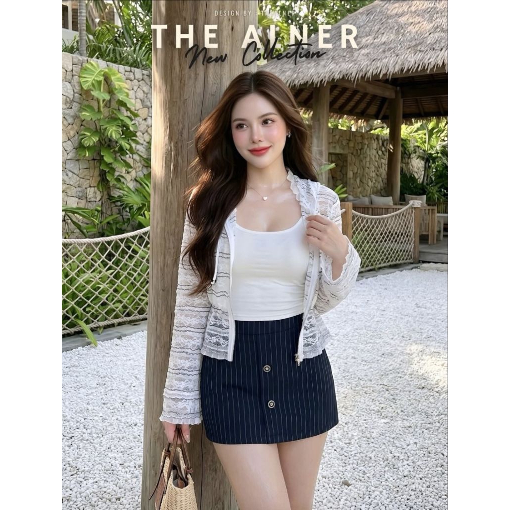PT180-XL เซตเสื้อลูกไม้ขาว 3 ชิ้น กระโปรงสั้น ป้าย Pairytale sz.XL