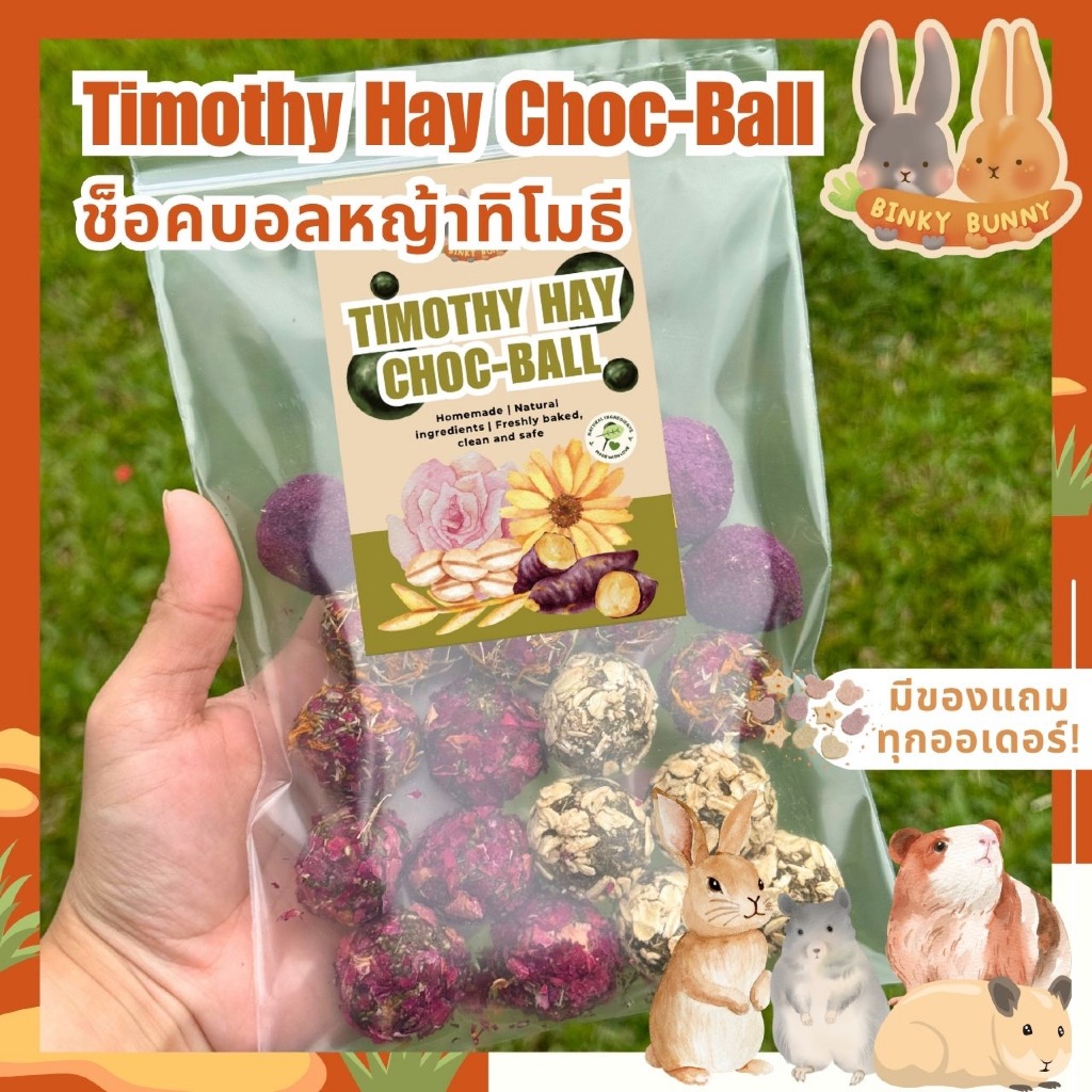 Binky Bunny House ช็อคบอลหญ้าทิโมธี (Timothy Hay Choc-Ball) ขนมอบแห้งลับฟันสำหรับสัตว์ฟันแทะ 10 ลูก