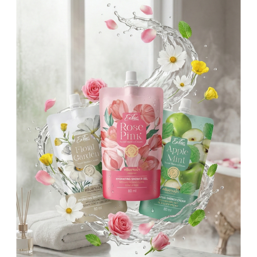 EXFAC Shower Cream เอ็กซ์แฟค ครีมอาบน้ำ 80ml (Rose Pink/Floral Garden/Apple Mint)