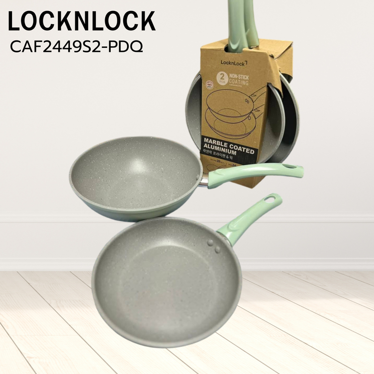 LOCKNLOCK กระทะเคลือบหินอ่อนเซ็ต 2 ชิ้น 20 ซม. และ 24 ซม. รุ่น CAF2449S2-PDQ