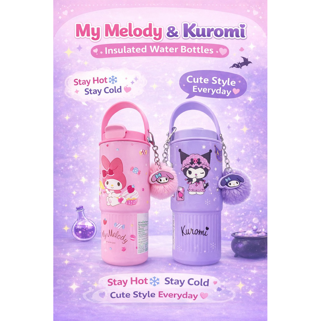 (พร้อมส่ง) Momento Sanrio ลาย My Melody & Kuromi สุดน่ารัก 🩷 แก้วน้ำ แก้วสแตนเลสเก็บความเย็น ขนาด 680ml พกพาสะดวก