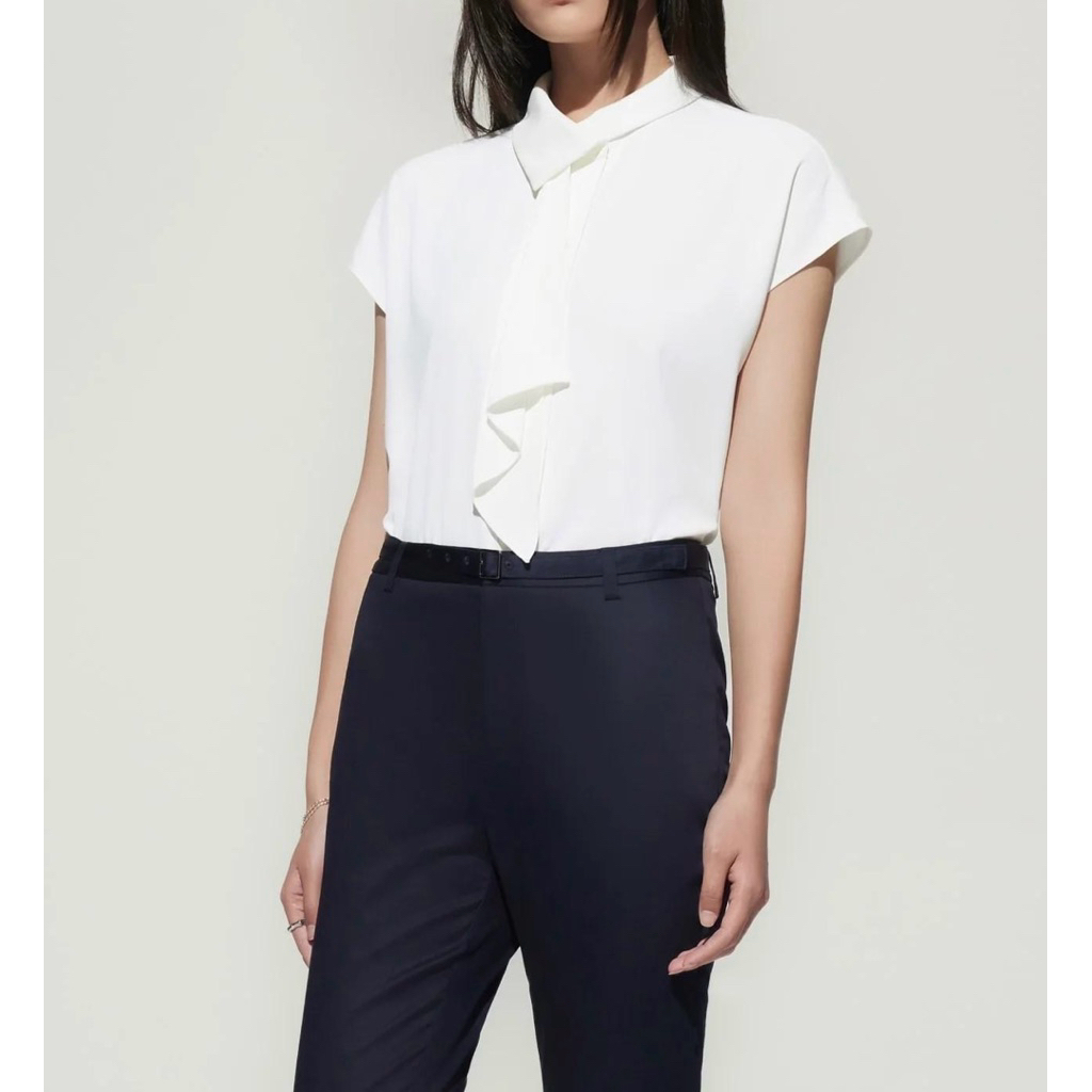 G2000 (2 สี) เสื้อเบลาส์แขนสั้นคอระบาย เสื้อทำงานผู้หญิง