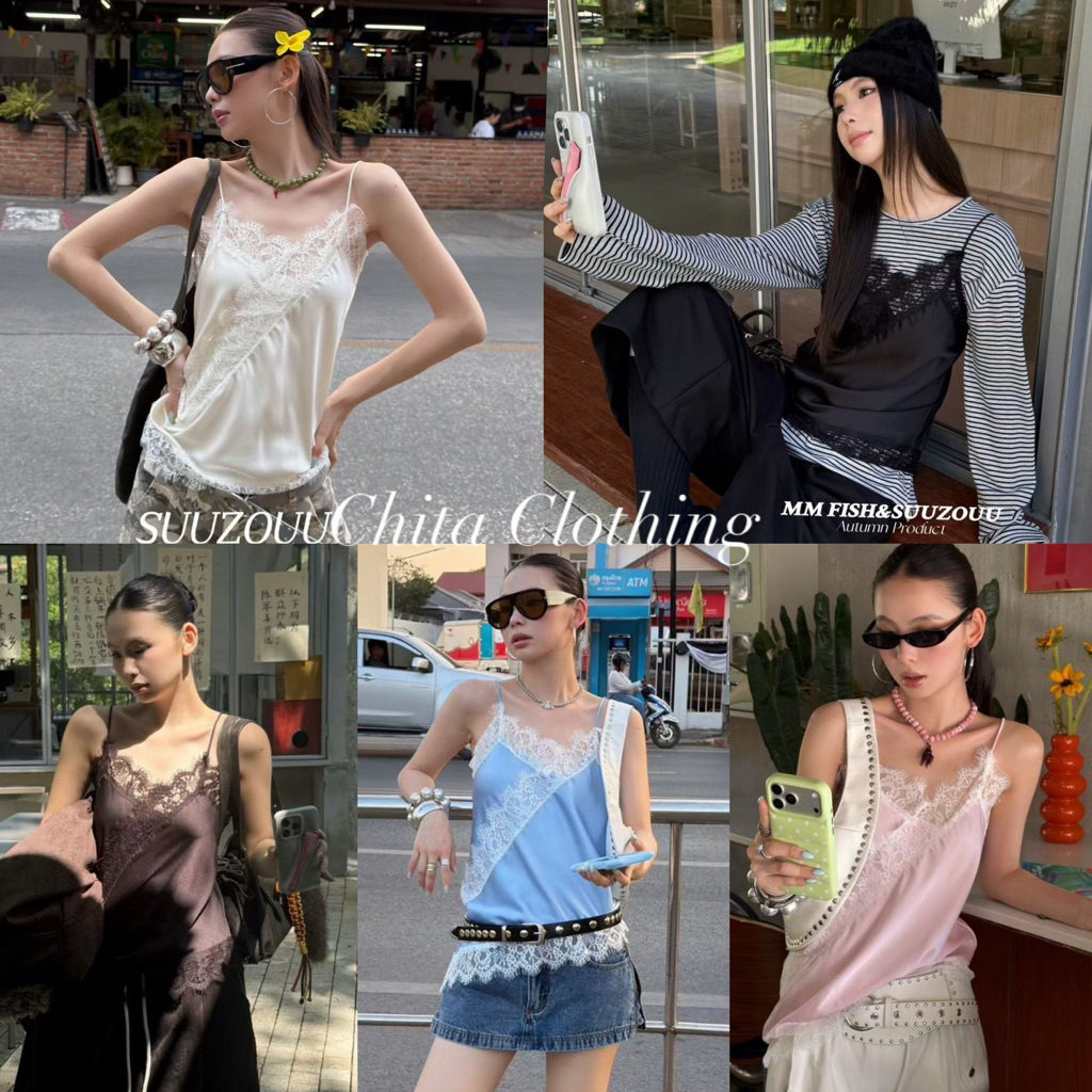 📍พร้อมส่ง📍25T616 SU616เสื้อสายเดี่ยว ผ้าซาติน แต่งผ้าลูกไม้เฉียง งานฮิตตลอดกาล ผ้าดี ทรงสวย Tag MM Fish🇰🇷