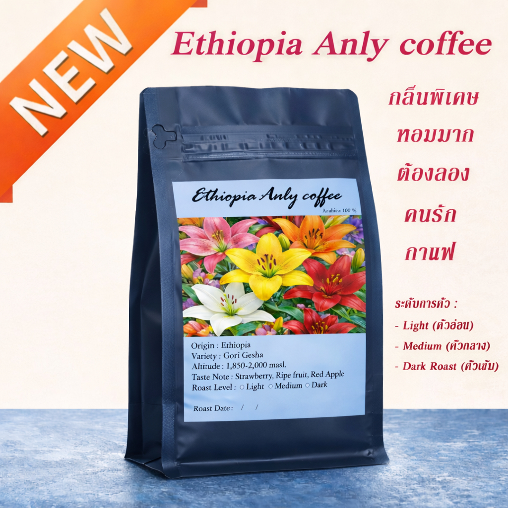 Ethiopia Anly Coffee NEW เมล็ดกาแฟคั่ว / Natural  บอดี้หนักแน่น หอมฟุ้ง กลิ่นที่โดดเด่น C001