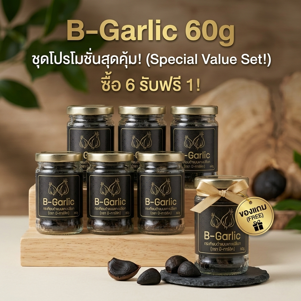 โปรแรง 6 แถม 1! B-Garlic กระเทียมดำ ดูแลความดันและน้ำตาล ทานง่าย ไม่เผ็ด ไม่ฉุน คุ้มค่าที่สุด