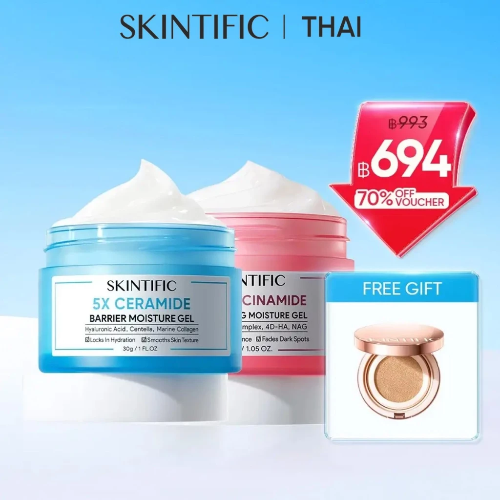 SKINTIFIC 2pcs 5X Ceramide แบร์ริเออร์ มอยส์เจอร์ เจล ไบร์ทเทนนิ่ง มอยส์เจอร์ เจล ซิมไวท์ 377 ดาร์ก สปอต มอยซ์เจอร์ เจล