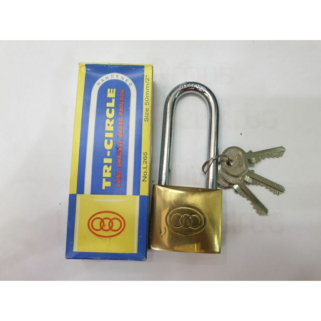 กุญแจทองเหลืองตราสามห่วง 50มม.คอยาว (ทองเหลืองแท้) ระบบสปริง L265
