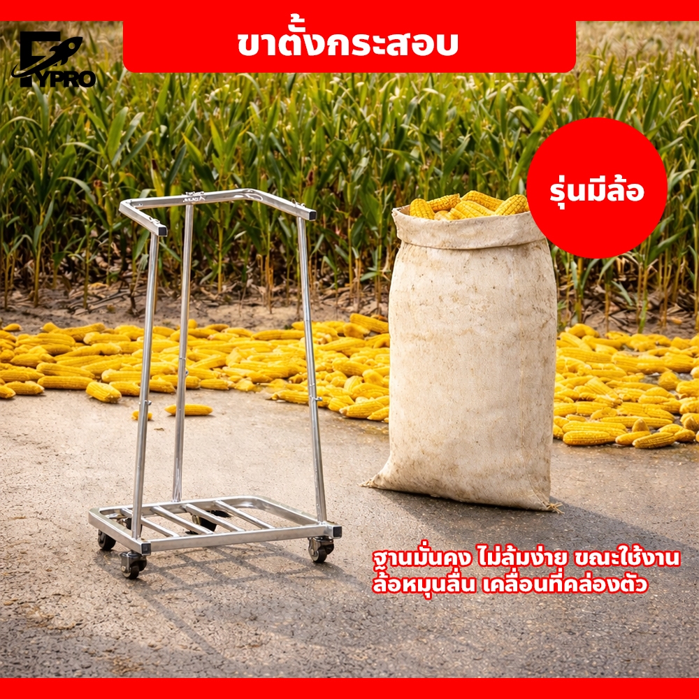 ขาตั้งถุงกระสอบ พร้อมล้อเลื่อน ปรับขนาดได้ อุปกรณ์ สำหรับเกษตรกร ใช้งานง่าย