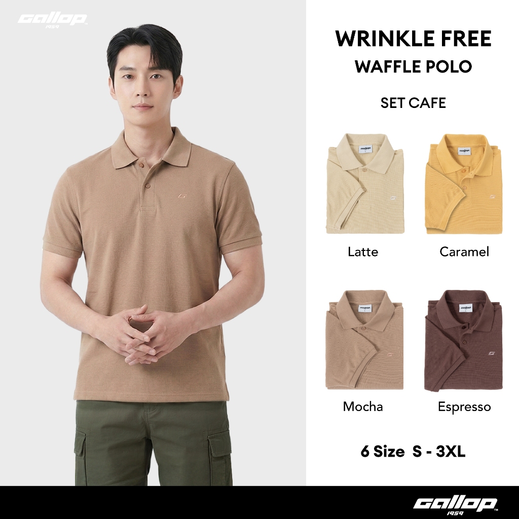 GALLOP : WRINKLE FREE WAFFLE POLO เสื้อโปโลผ้าวาฟเฟิลผู้ชาย รุ่น GP9062 Set CAFE Color / ราคาปกติ 1290.-