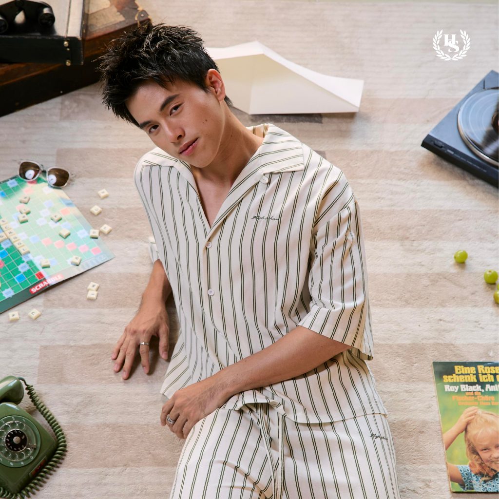 Highschool Summer Collection : Clubhouse Stripe flowing shirt เสื้อเชิ้ต ทรงหลวม ลายริ้ว - TPB07154