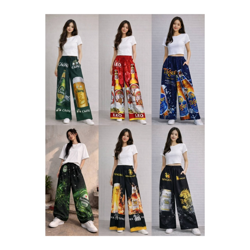 กางเกงแฟชั่น ผ้าไหมอิตาลี พิมพ์ลาย มี6ลายให้เลือก ทรงขากว้าง มีกระเป๋า2ข้าง มีเชือกผูกเอว ใส่ได้ทั้งชายและหญิง ใส่สบาย