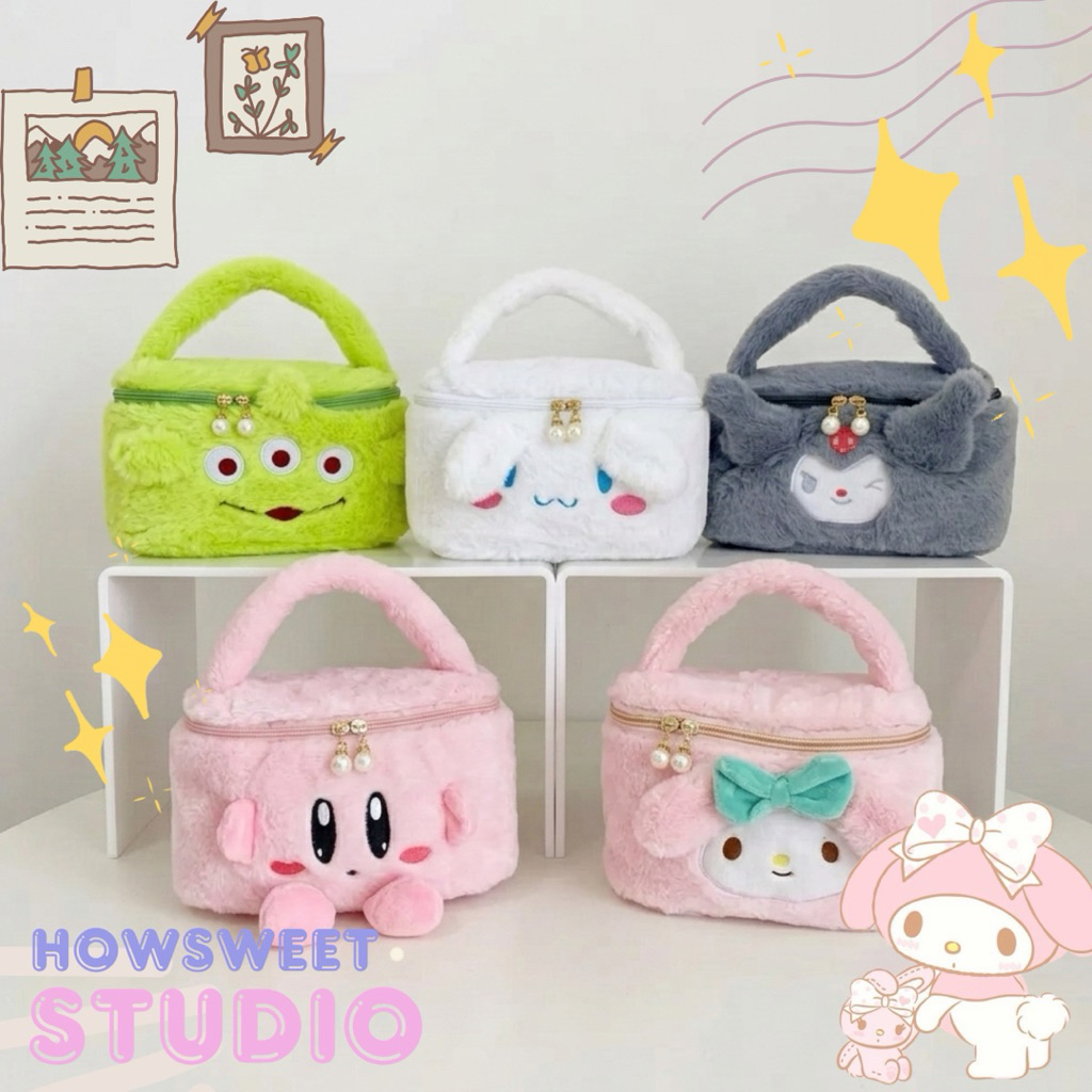 พร้อมส่งจากไทยทุกวัน🚚 กระเป๋าใส่เครื่องสำอาง มีซิปพกพาสะดวก ขนนุ่มนิ่ม สีพาสเทล มี 5 ลาย