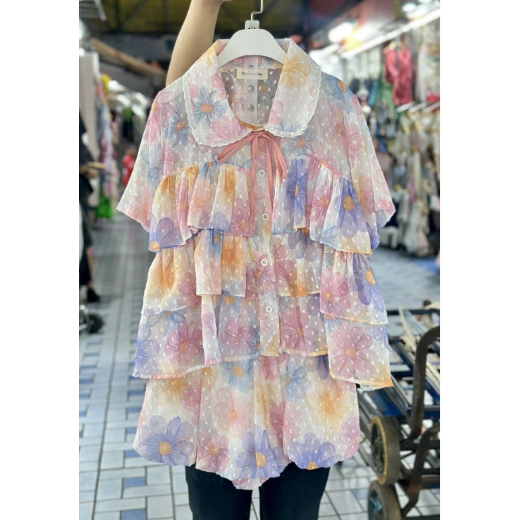 เติมสีแล้ว หมดไว ‼ชุดเซ็ทแฟชั่นสาวอวบเสื้อขนมชั้น+กางเกงบอ รูปที่ 3