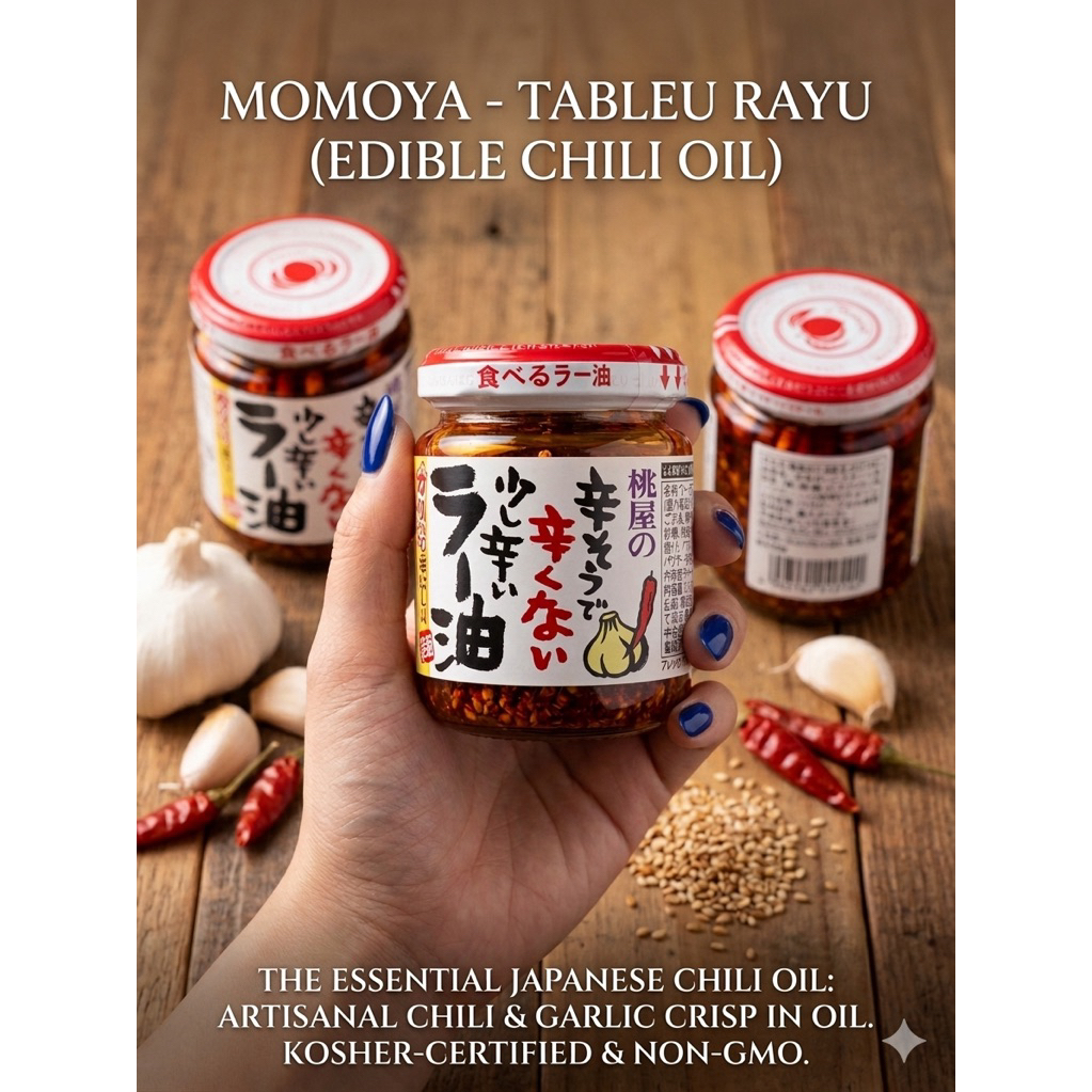 พร้อมส่ง ✅ น้ำมันพริกกระเทียมกรอบ สไตล์ญี่ปุ่น เผ็ดน้อย 🇯🇵 Momoya Taberu Rayu