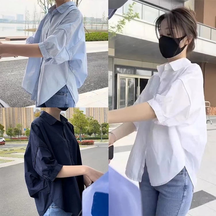*พร้อมส่ง*เชิ้ตแขนสั้นหลวมสบายๆ คอปก เชิ้ตผู้หญิง เสื้อมินิมอล โอเวอร์ไซส์ ใส่ทำงาน รุ่นยอดฮิต#F069