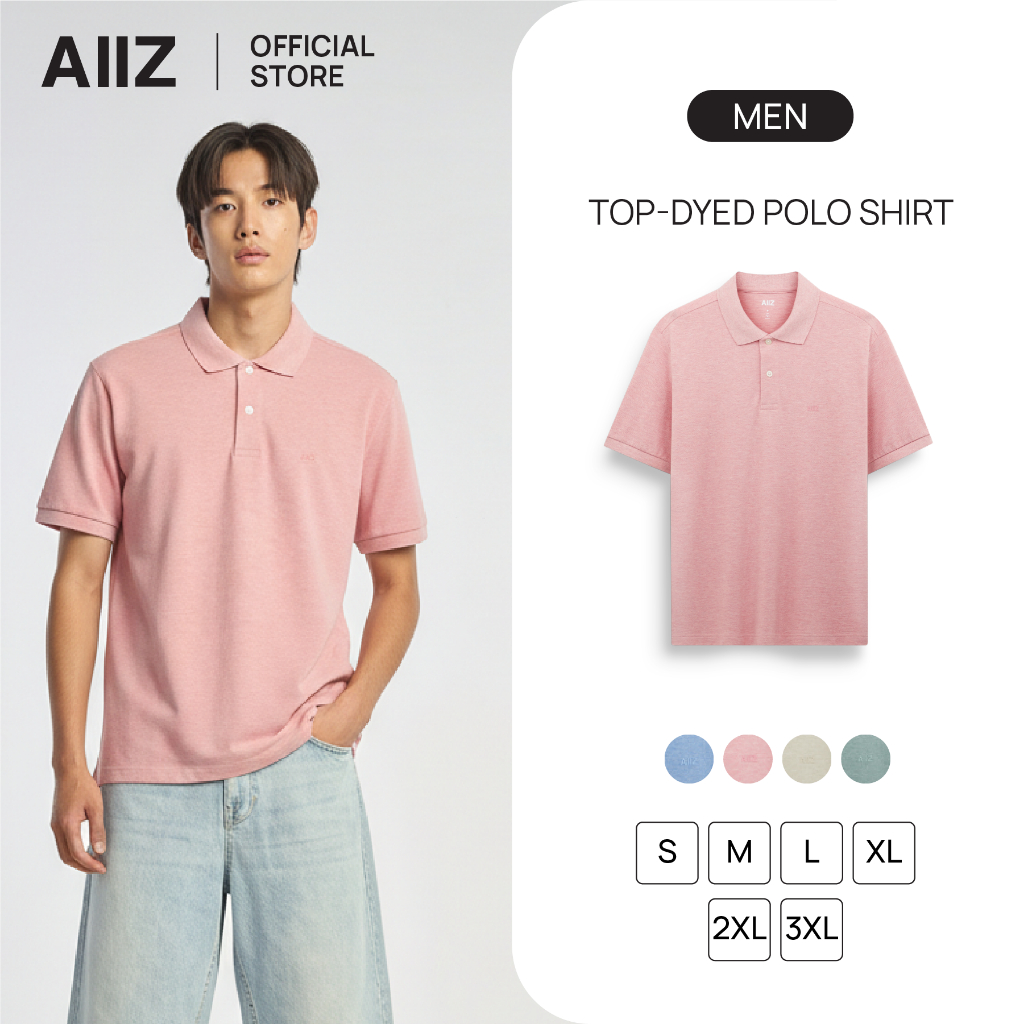 AIIZ เสื้อโปโลผู้ชายสีพื้นพิมพ์โลโก้ AIIZ Men’s AIIZ Logo Polo Shirt