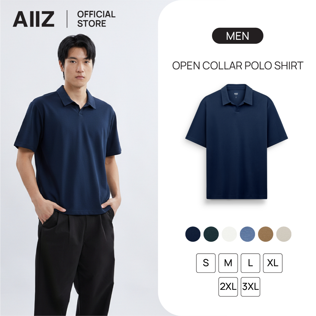 AIIZ เสื้อโปโลผู้ชายคอวี Men’s Open Collar Polo Shirt