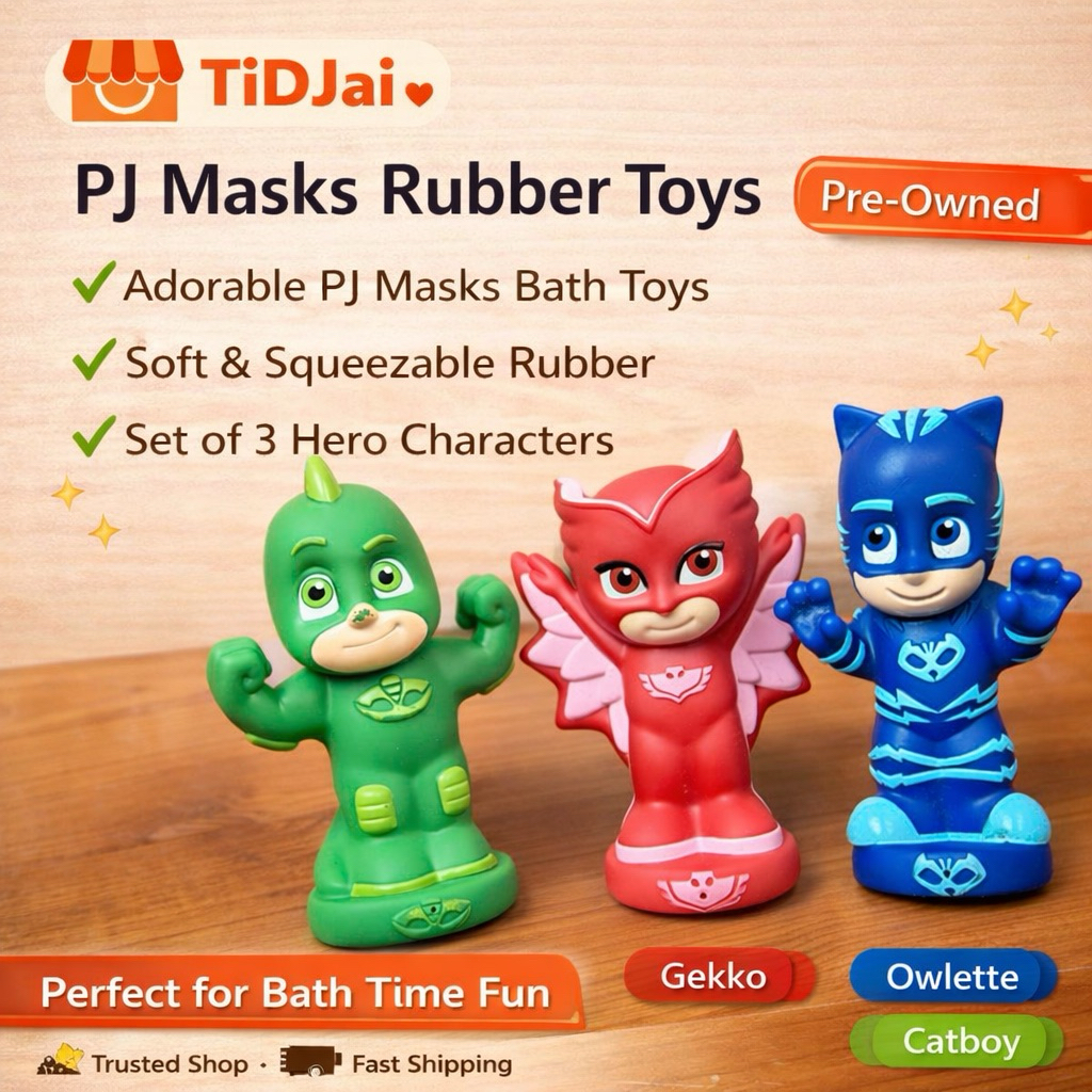 🛁 ตุ๊กตายางฮีโร่ PJ MASK เล่นน้ำสุดน่ารัก 🌈 ชุดฮีโร่ 3 ตัว สีสดใส เด็กๆชอบมาก