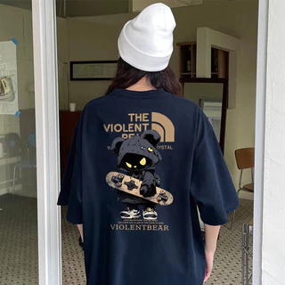 BKK Vibe💥เสื้อดำ เสื้อ oversize สกรีนหน้าหลัง ลาย THE VIOLENT BEAR มิติ ผ้าคอตตอน 100% เนื้อผ้าเกรดพรีเมียม คอกลม