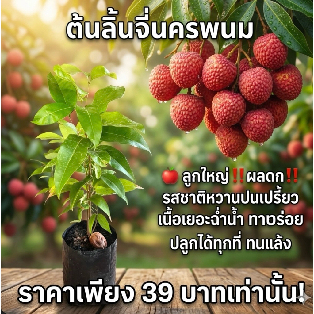 ( พร้อมส่ง ‼️ ) ต้นลิ้นจี่นครพนม 🍎 ลูกใหญ่ ‼️ผลดก‼️มีรสชาติหวานปนเปรี้ยวเนื้อเยอะฉ่ำน้ำ ทานอร่อย ปลูกได้ทุกที่ ทนแล้ง 🚚🌳