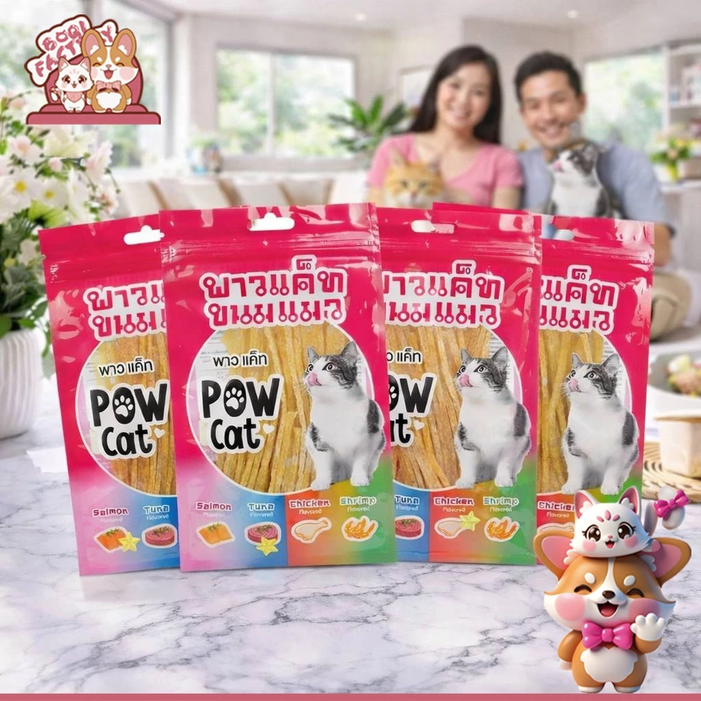 Boqi factory ขนมแมว อาหารทานเล่นสำหรับแมว ปลาเส้นPOW CAT ขนมสำหรับแมว POW CAT