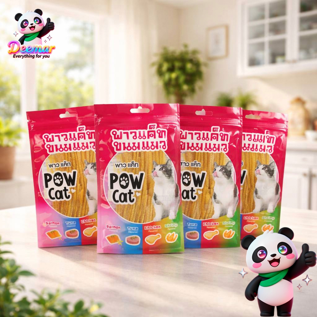 Deemar  ขนมแมว อาหารทานเล่นสำหรับแมว ปลาเส้นPOW CAT ขนมสำหรับแมว POW CAT