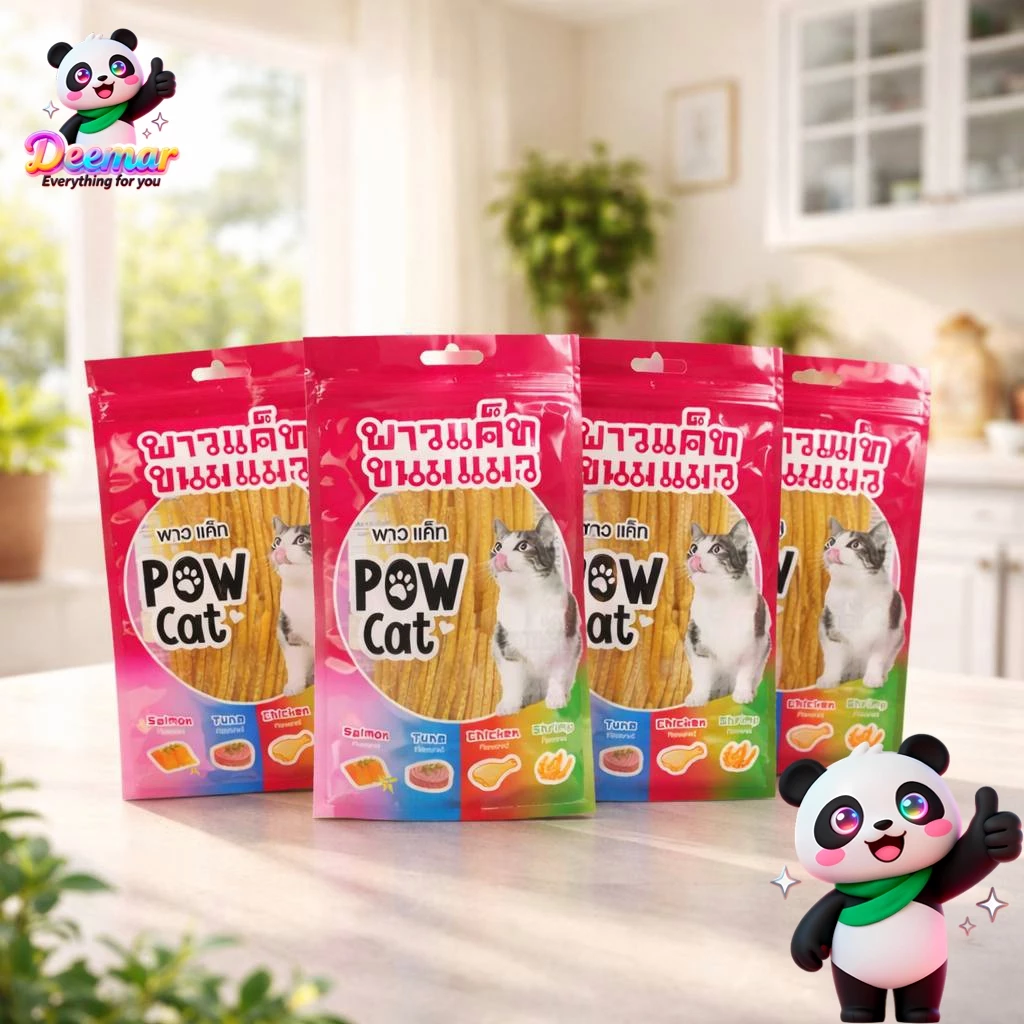 Deemar ขนมแมว อาหารทานเล่นสำหรับแมว ปลาเส้นPOW CAT ขนมสำหรับแมว POW CAT