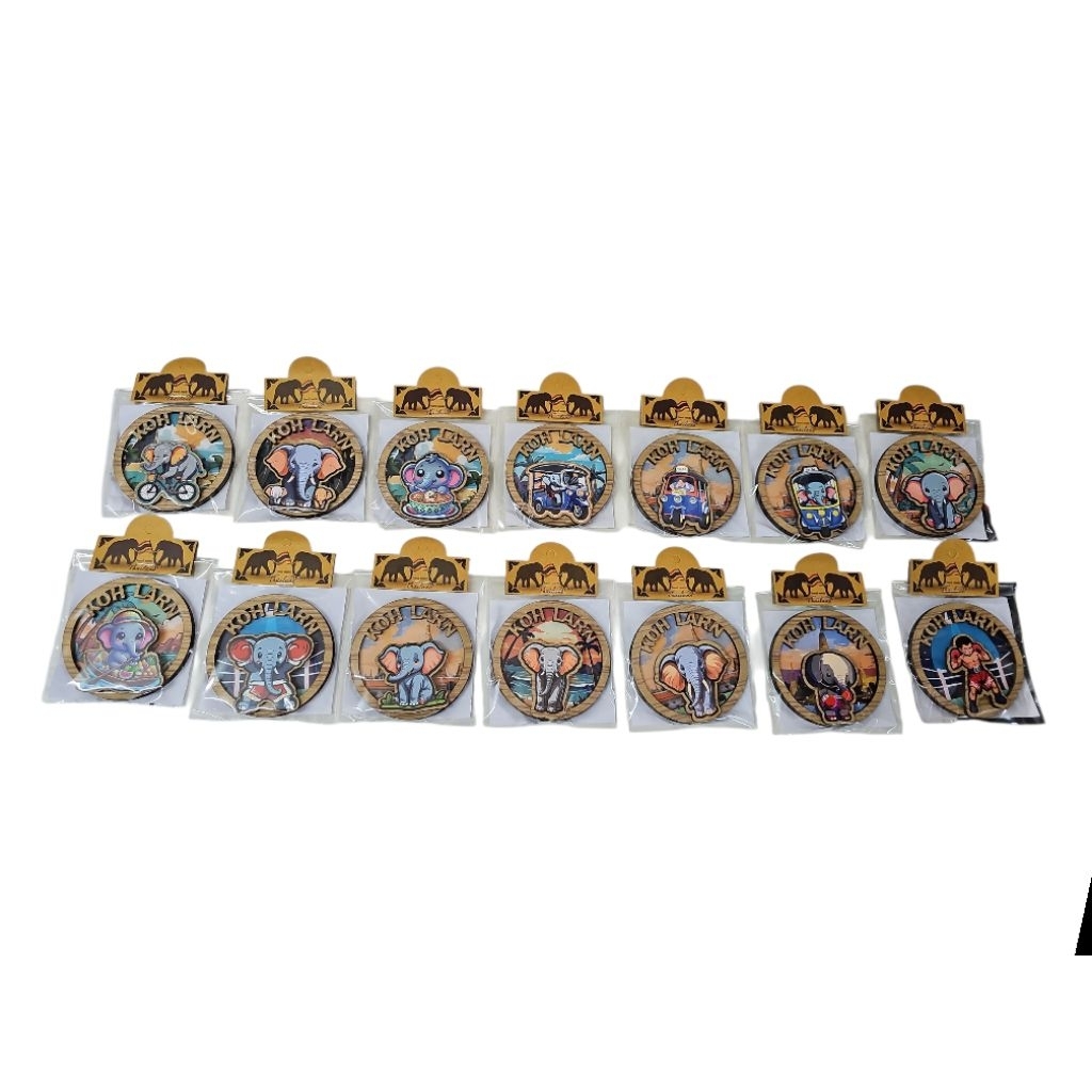 JVแม่เหล็กติดตู้เย็นไม้ลายไทย Koh Larn ของที่ระลึกเกาะล้าน งานแฮนด์เมด