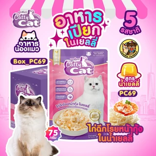 (ขายยกกล่อง 12 ซอง) อาหารเปียกแมว CattyCat ไก่ฉีกในน้ำเยลลี่ (5 รสชาติ) บำรุงสายตาดีต่อระบบขับถ่าย