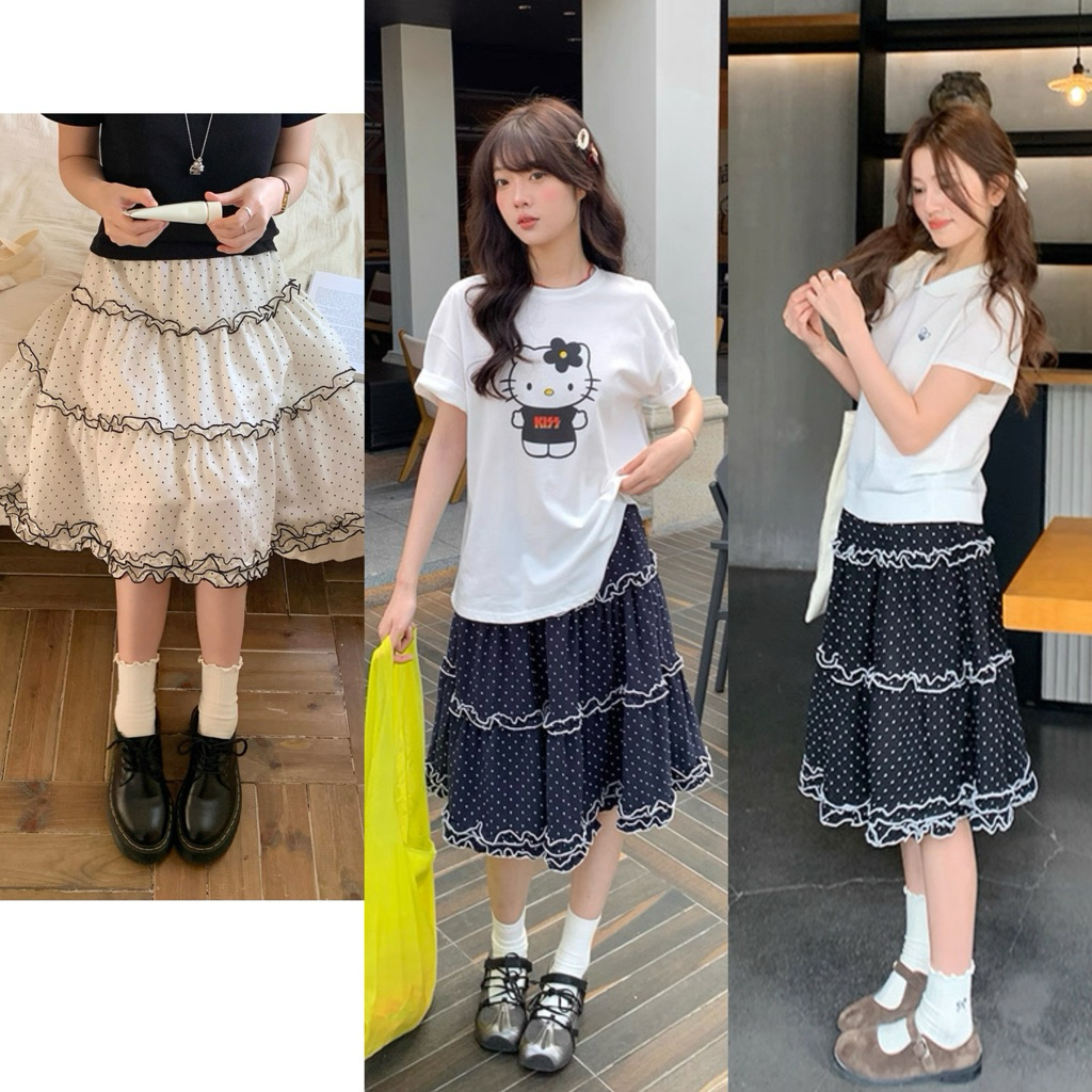 Somedays | 🐰Bella Skirts (S-M) กระโปรงPokadotแต่งระบาย งานเดียวกับที่เกาหลีสั่งตัดค่า🇰🇷