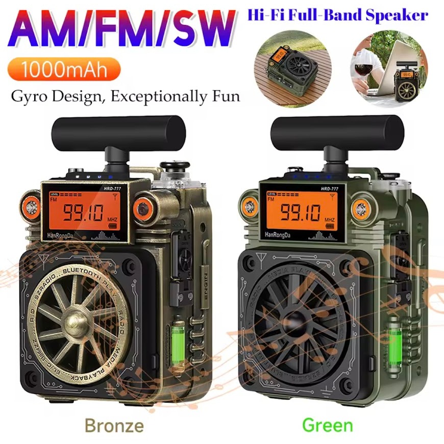 วิทยุ HRD-777 FM MW SW WB คลื่นความถี่เต็มรูปแบบ พร้อมบลูทูธ จิ๋วพกพา พร้อมไจโรสโคป ลำโพงมินิอเนกประ