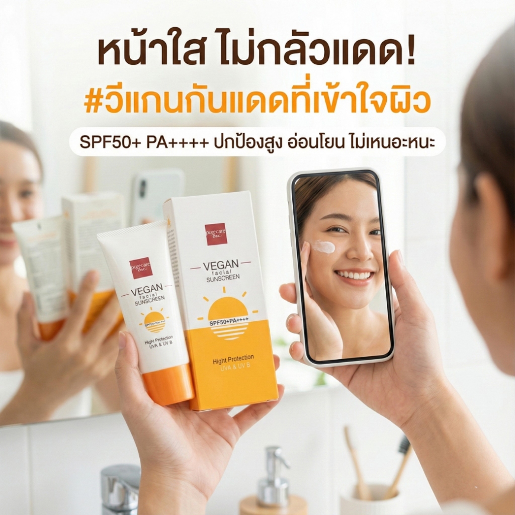 Bsc Pure Care Vegan Facial Sunscreen SPF50+ PA++++ 25g.กันแดด Pure Care BSC สูตร Vegan