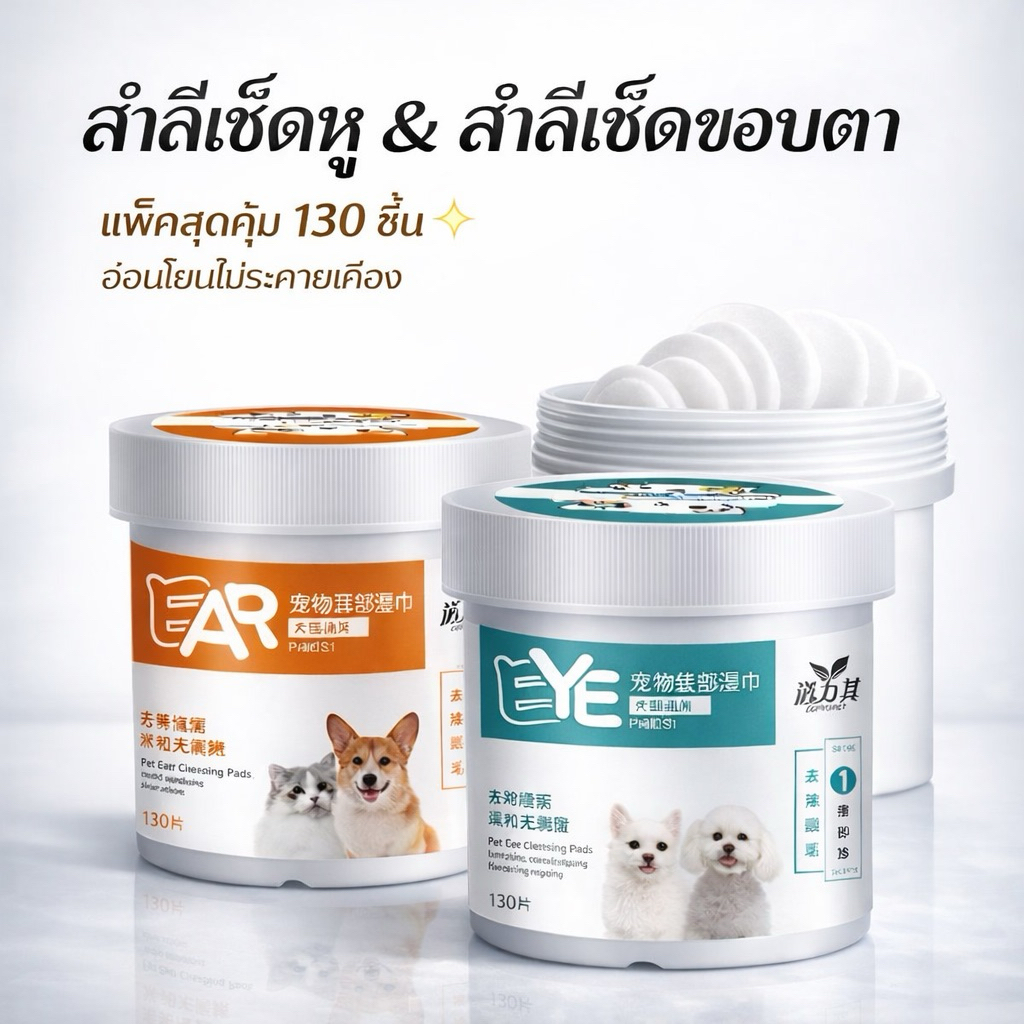 ผ้าเช็ดทำความสะอาด ดวงตาสำหรับ สัตว์เลี้ยง แพ็คสุดคุ้ม130 ชิ้นผ้าเช็ดตาสุนัข ผ้าเช็ดทำความสะอาดตาแมว ผ้าเช็ดหู Pet wipes