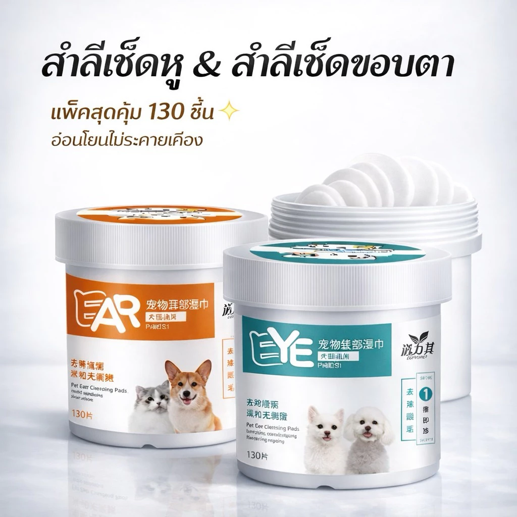 ผ้าเช็ดทำความสะอาด ดวงตาสำหรับ สัตว์เลี้ยง แพ็คสุดคุ้ม130 ชิ้นผ้าเช็ดตาสุนัข ผ้าเช็ดทำความสะอาดตาแมว ผ้าเช็ดหู Pet wipes