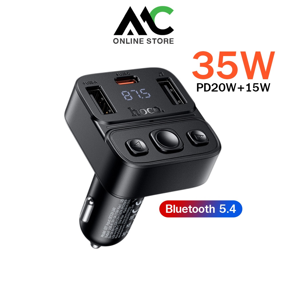 Hoco E87 อุปกรณ์รับสัญญาณบลูทูธ + ที่ชาร์จในรถยนต์ 35W Car Charger Bluetooth FM Transmitter