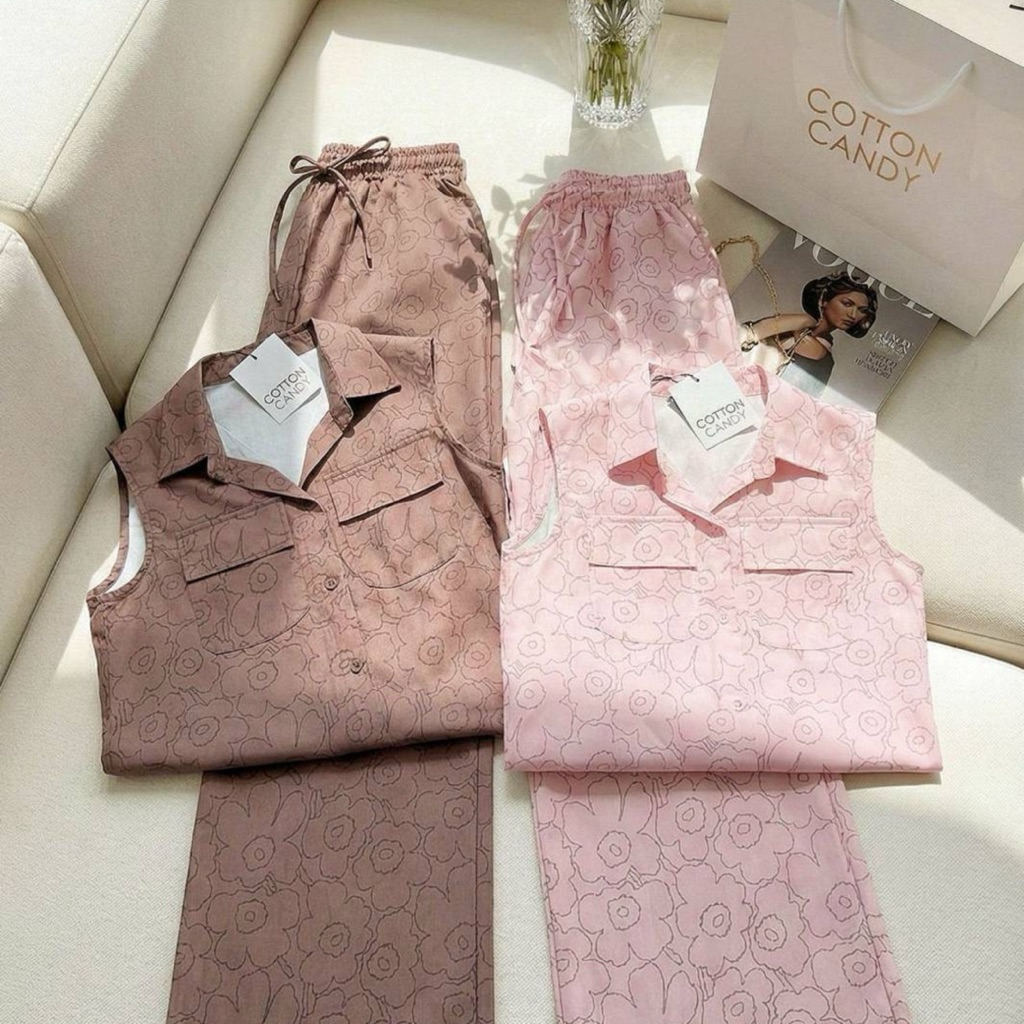 ชุดเซ็ตลายดอก Cotton Candy ผ้าพิมพ์ลายดอกเล็กๆผ้าไม่หนานะคะเหมาะสำหรับหน้าร้อน👜
