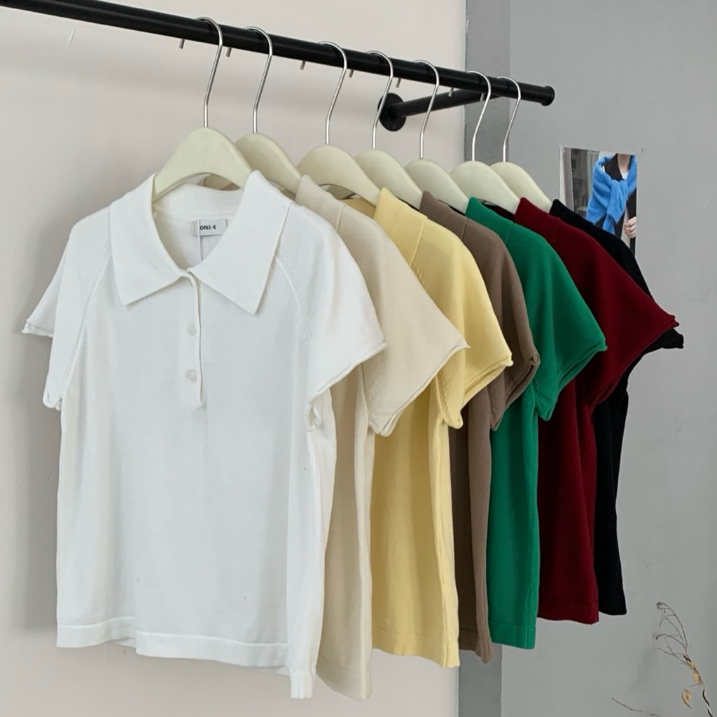 [ป้าย One-K] เสื้อไหมพรมคอปกดีไซน์เรียบหรู แขนสั้น ทรงมินิมอล ใส่แล้วดูสุภาพแต่ยังคงความแฟชั่นแบบสาวเกาหลี