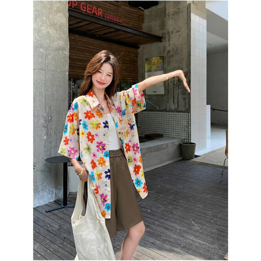 Bella Shop เสื้อฮาวายลายดอกไม้ แขนสั้น ทรงหลวม เสื้อสงกรานต์ thumbnail 8