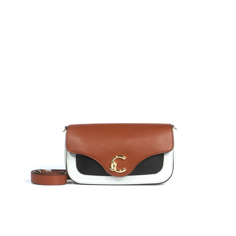 Coccinelle รุ่น C-Me Tricolor E1T1P120301460 กระเป๋าสะพายผู้หญิง สี SNOW/COGNAC/NOIR ขนาด 26X14.5X7 